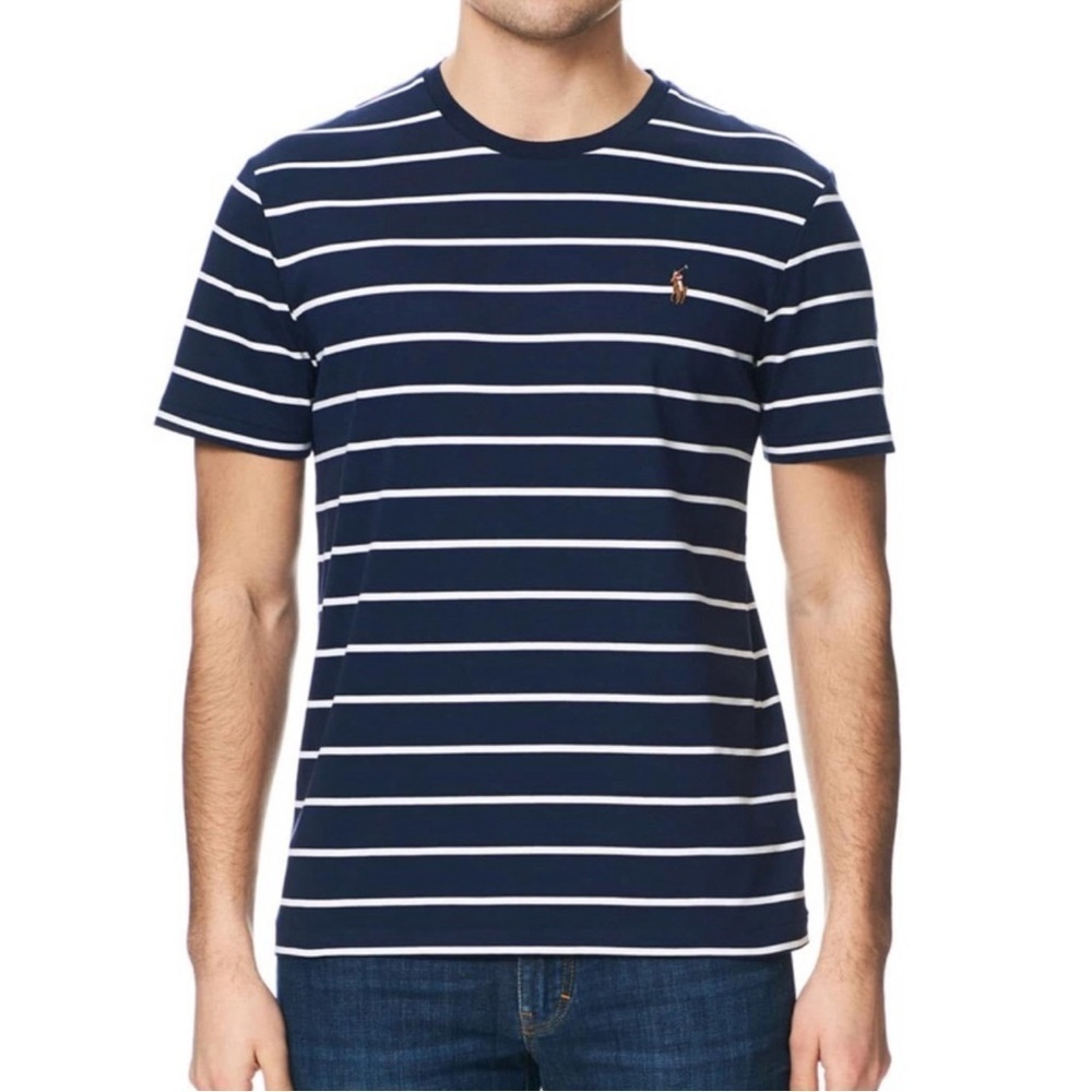 Polo Ralph Lauren Classic Fit T Shirt Men’s L Navy Stripes Pony Cotton Preppy